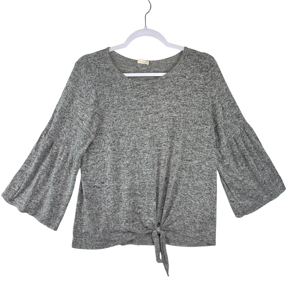 Caution To The Wind Heather Gray Bell Sleeve Tie Front Top R3729-BH Womens Large